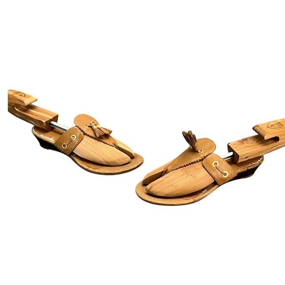 Sperry Topsider Tan Leather Tassel Flip Flop Slip On Wedge Sandal Women 8.5M - Picture 3 of 9